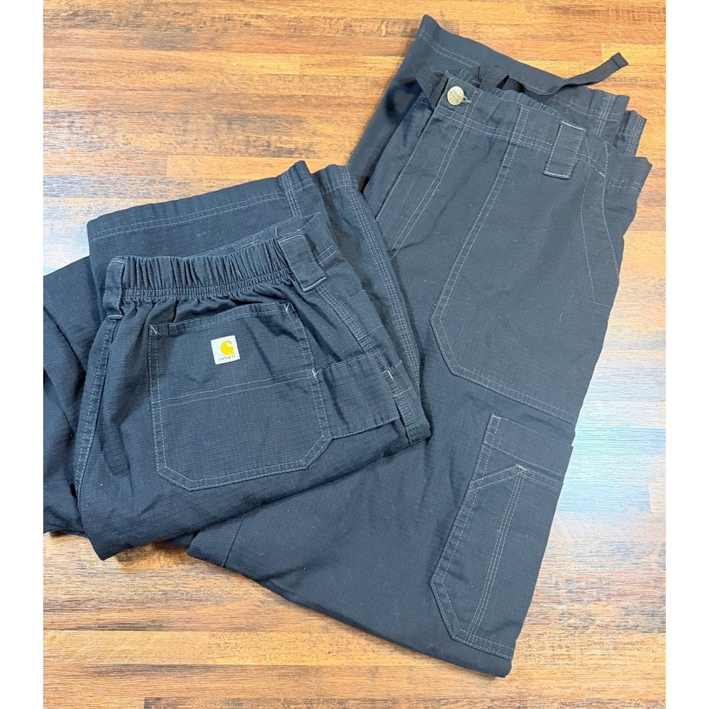 Carhartts men black ripstop multi cargo scrub pants size medium Tall. 2 pair.